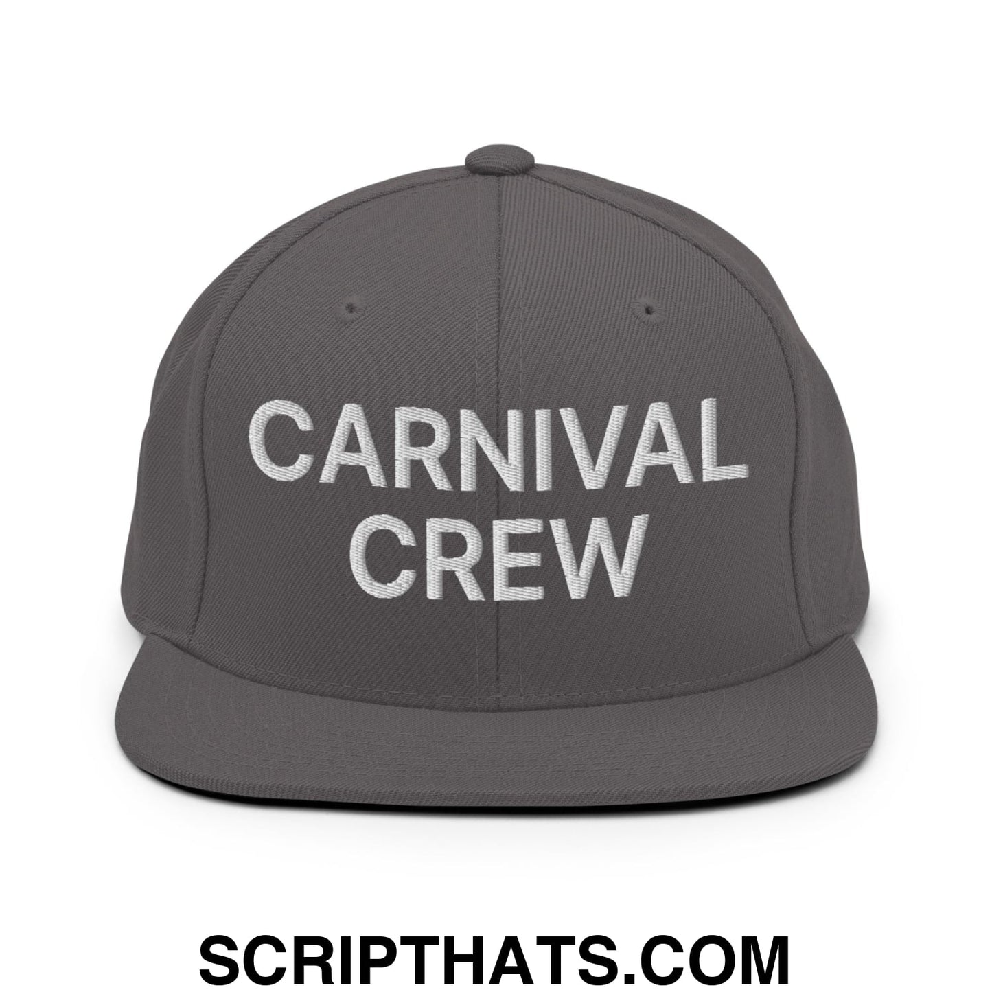 Carnival Crew Carny Work Embroidered Flat Bill Brim Snapback Hat Dark Grey