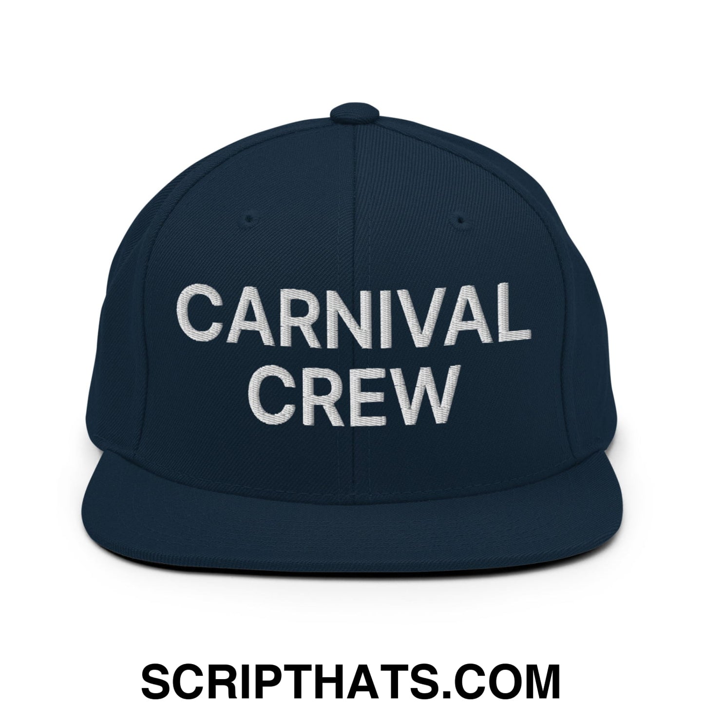 Carnival Crew Carny Work Embroidered Flat Bill Brim Snapback Hat Dark Navy