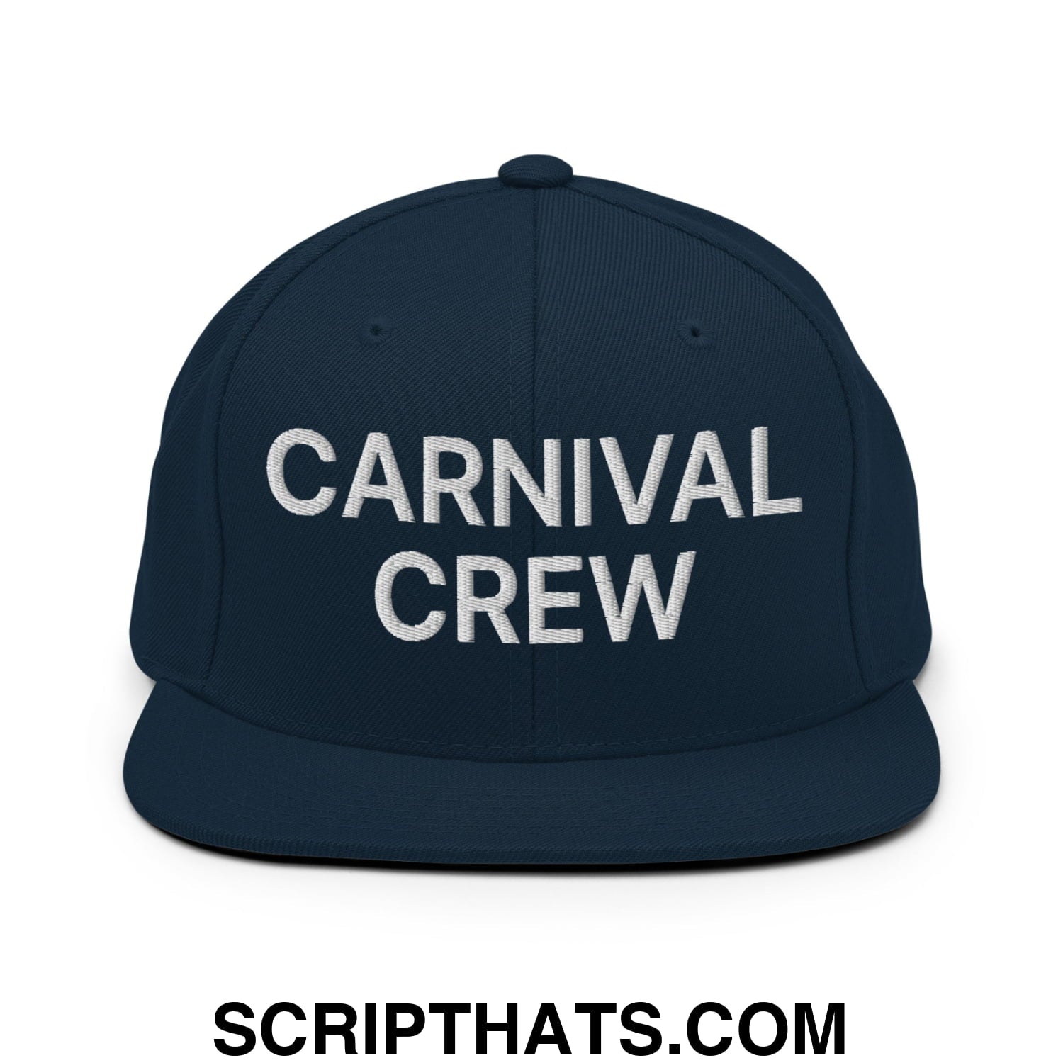 Carnival Crew Carny Work Embroidered Flat Bill Brim Snapback Hat Dark Navy