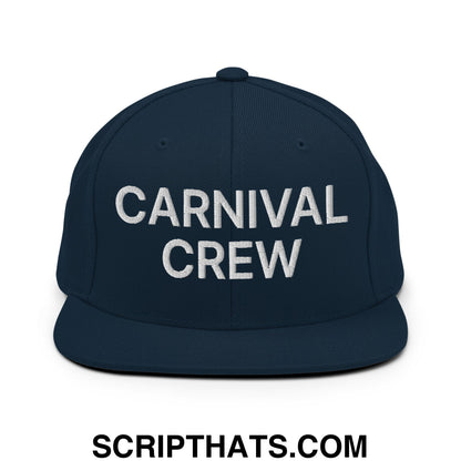 Carnival Crew Carny Work Embroidered Flat Bill Brim Snapback Hat Dark Navy