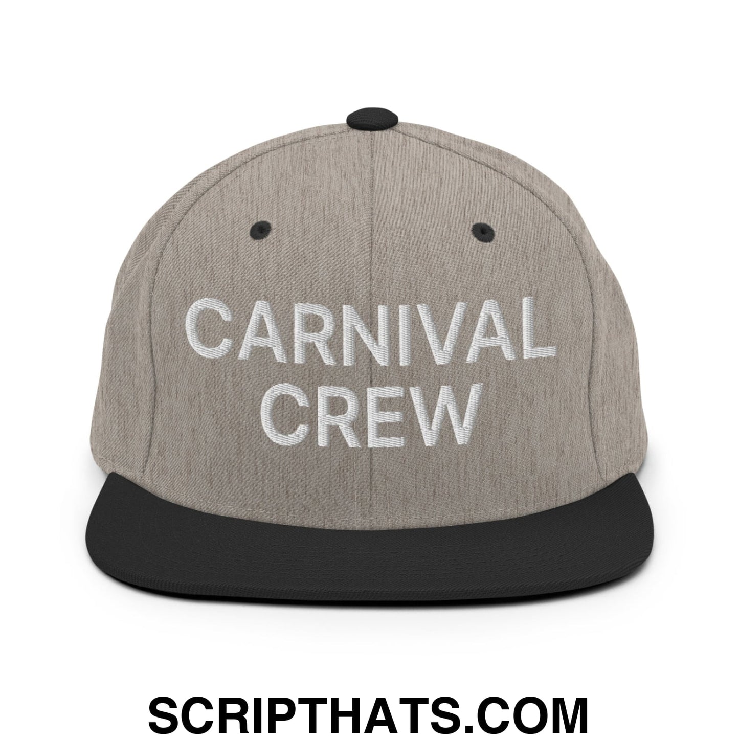 Carnival Crew Carny Work Embroidered Flat Bill Brim Snapback Hat Heather Black
