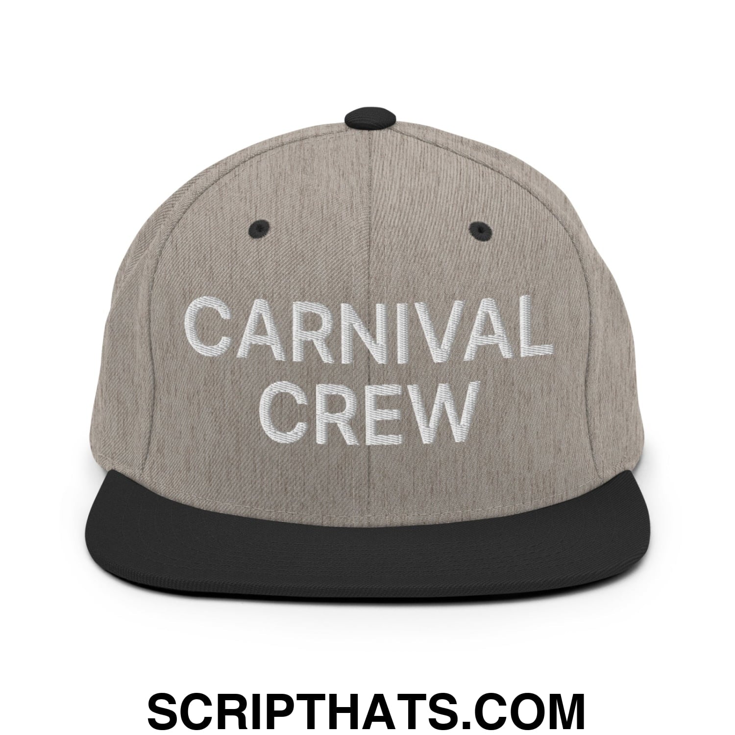 Carnival Crew Carny Work Embroidered Flat Bill Brim Snapback Hat Heather Black