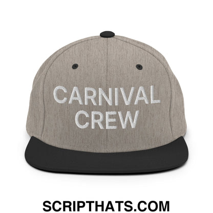 Carnival Crew Carny Work Embroidered Flat Bill Brim Snapback Hat Heather Black