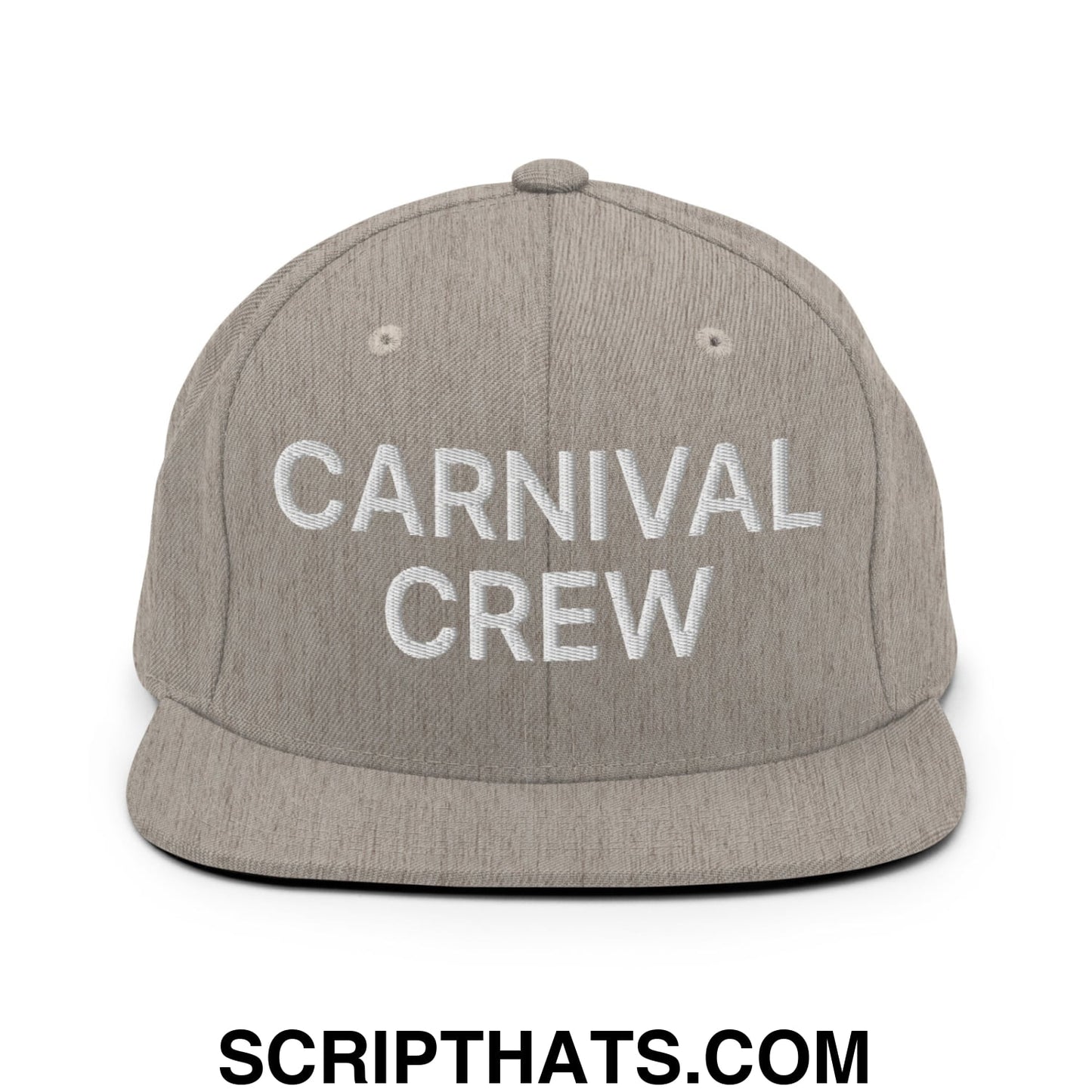 Carnival Crew Carny Work Embroidered Flat Bill Brim Snapback Hat Heather Grey