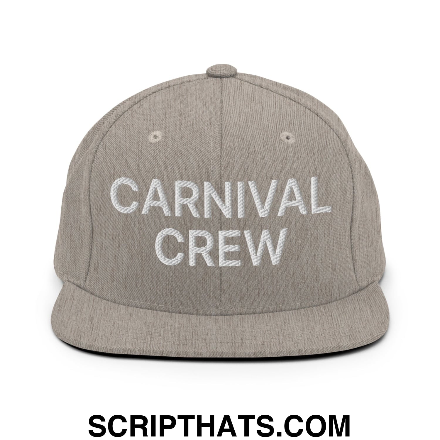 Carnival Crew Carny Work Embroidered Flat Bill Brim Snapback Hat Heather Grey