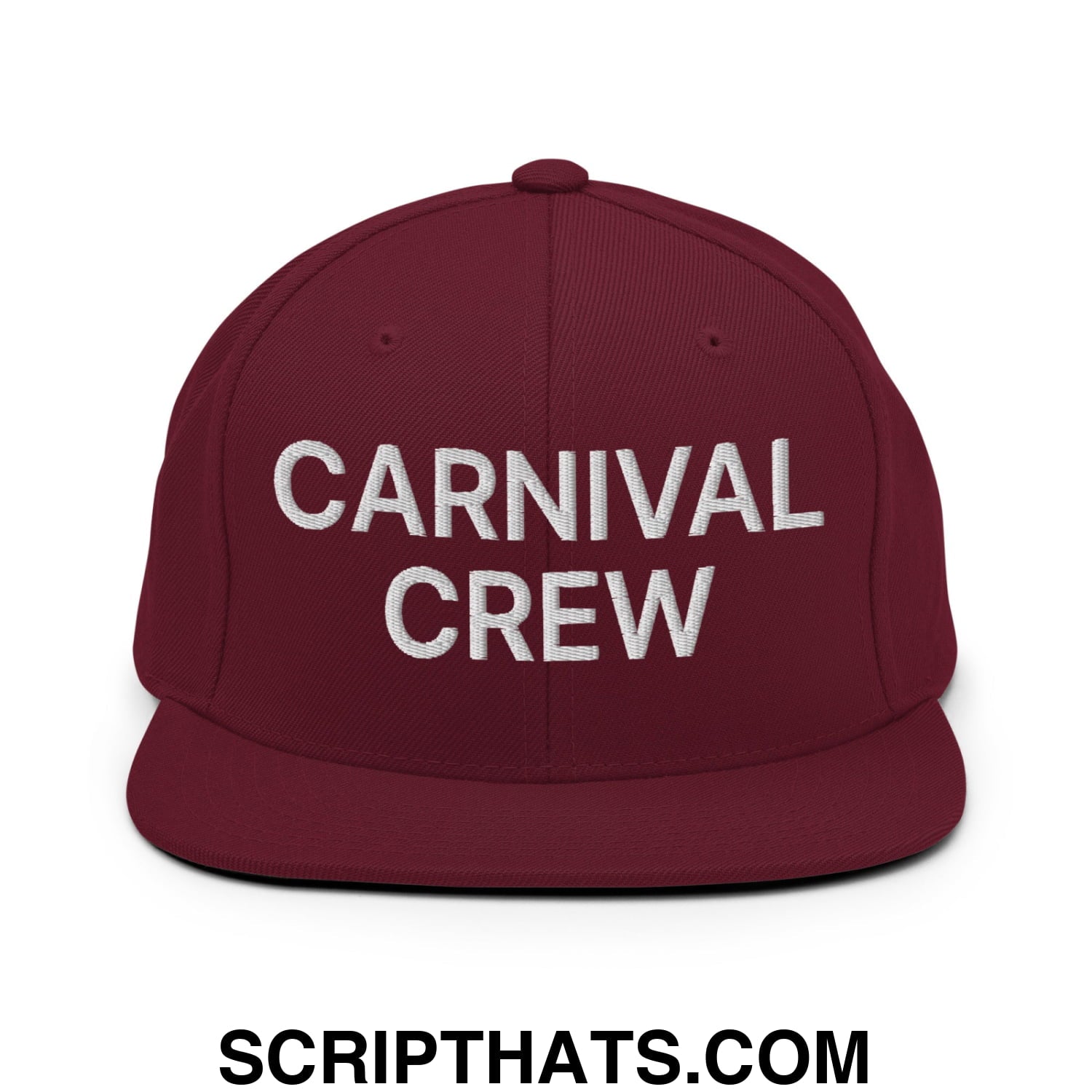 Carnival Crew Carny Work Embroidered Flat Bill Brim Snapback Hat Maroon