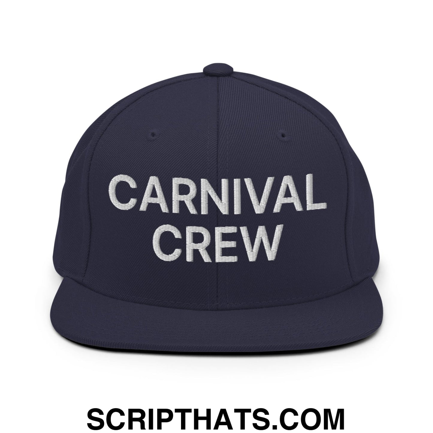 Carnival Crew Carny Work Embroidered Flat Bill Brim Snapback Hat Navy