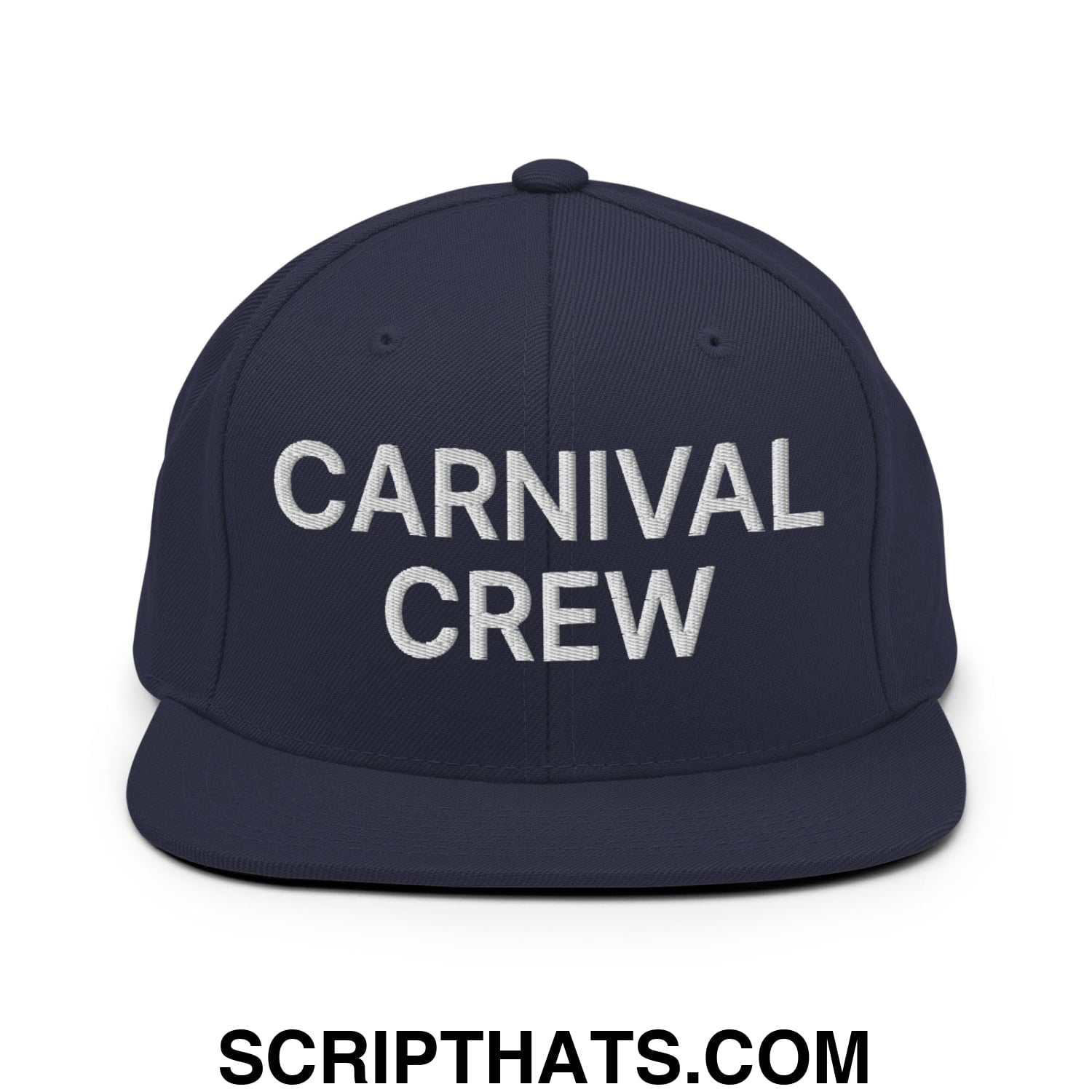 Carnival Crew Carny Work Embroidered Flat Bill Brim Snapback Hat Navy