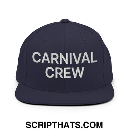 Carnival Crew Carny Work Embroidered Flat Bill Brim Snapback Hat Navy