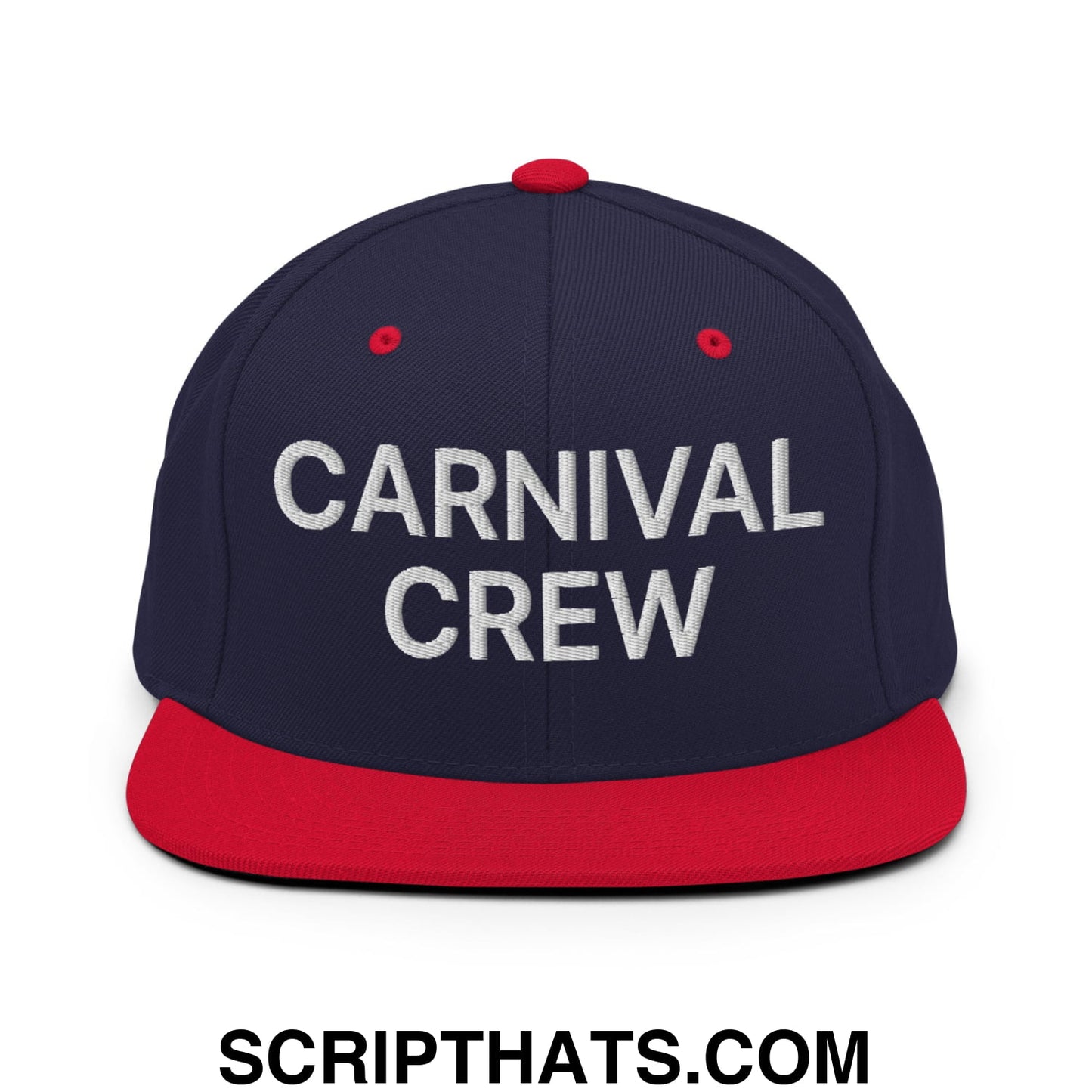 Carnival Crew Carny Work Embroidered Flat Bill Brim Snapback Hat Navy Red