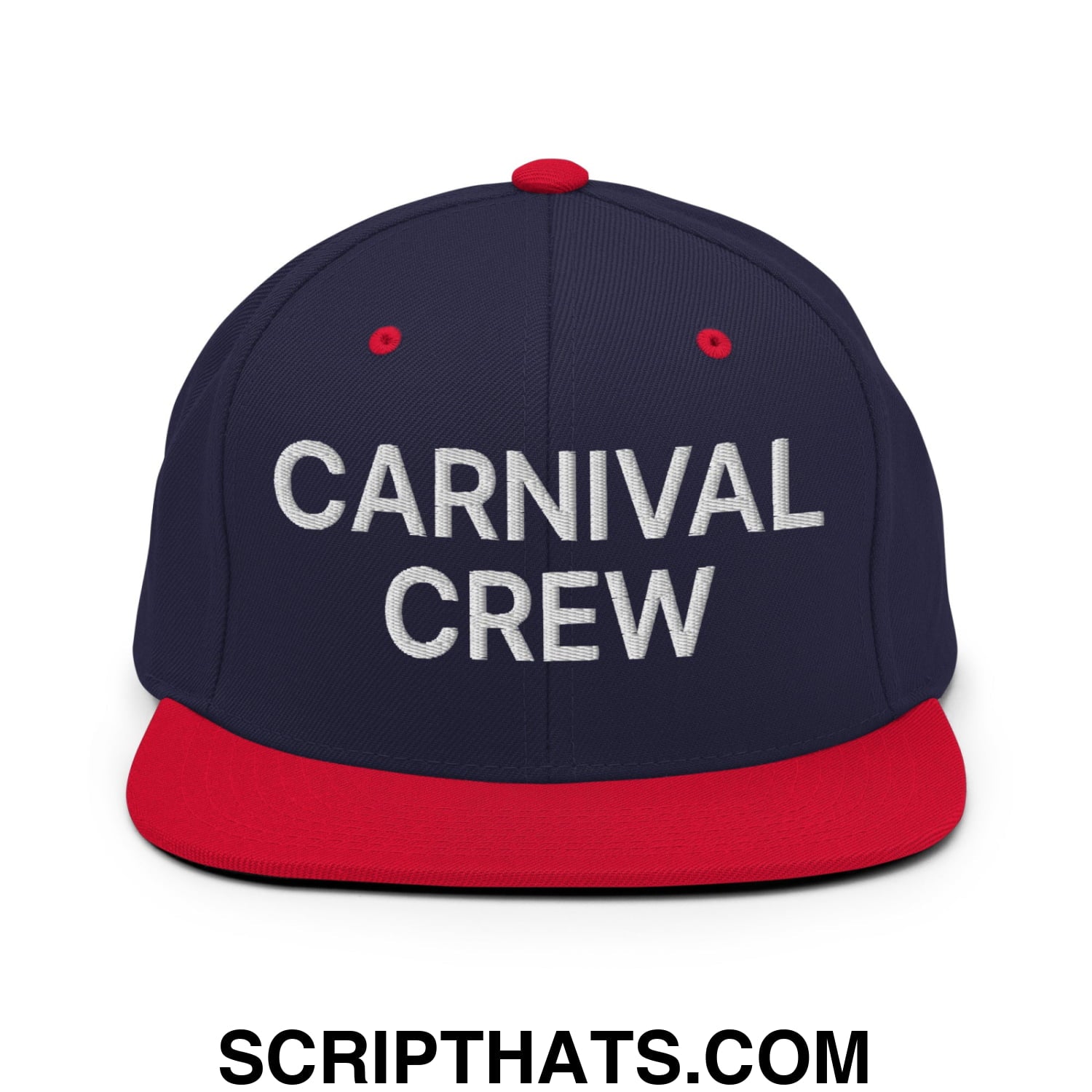 Carnival Crew Carny Work Embroidered Flat Bill Brim Snapback Hat Navy Red