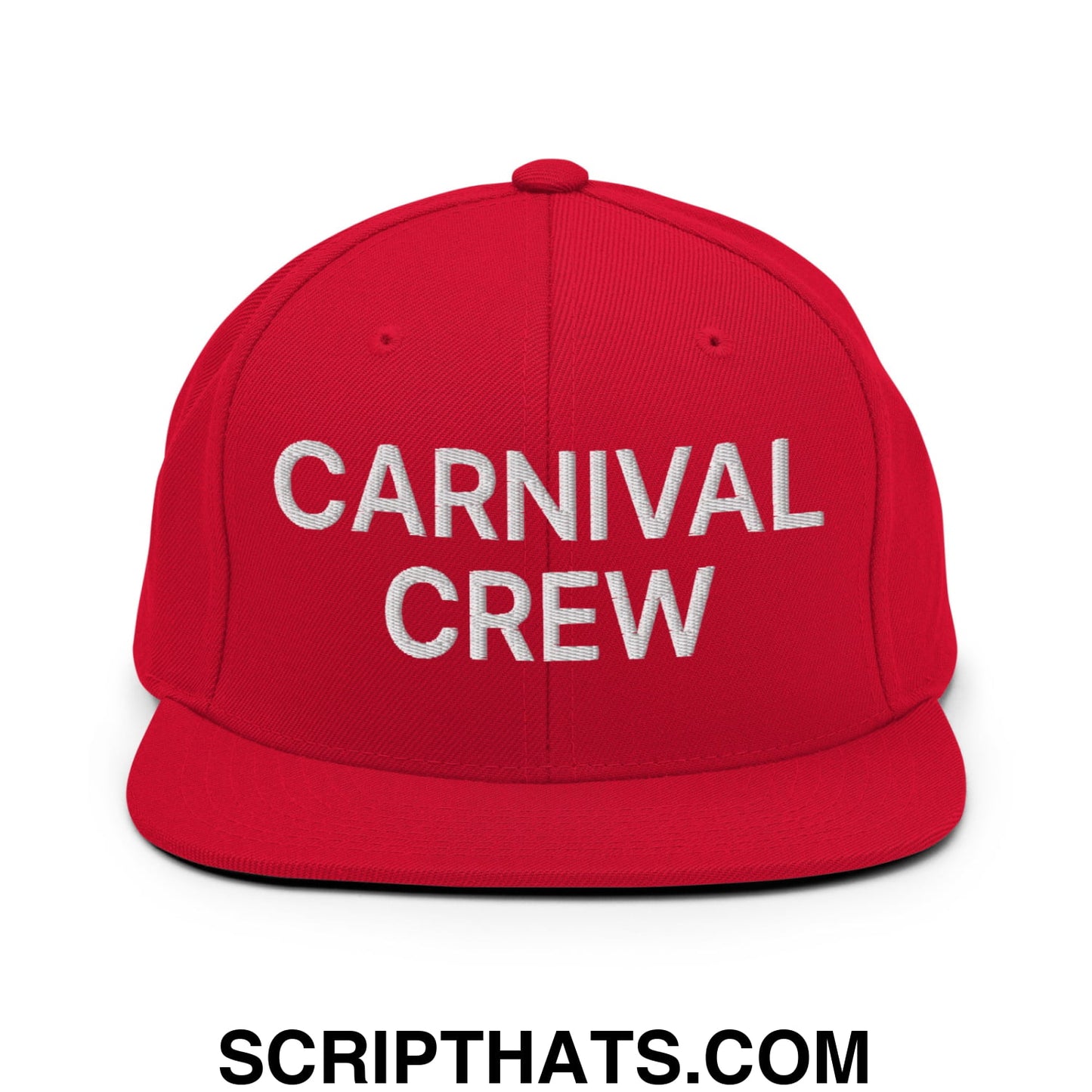 Carnival Crew Carny Work Embroidered Flat Bill Brim Snapback Hat Red