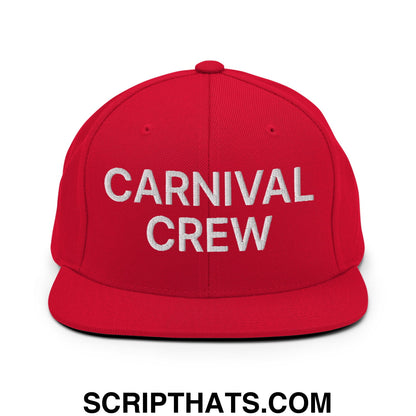 Carnival Crew Carny Work Embroidered Flat Bill Brim Snapback Hat Red