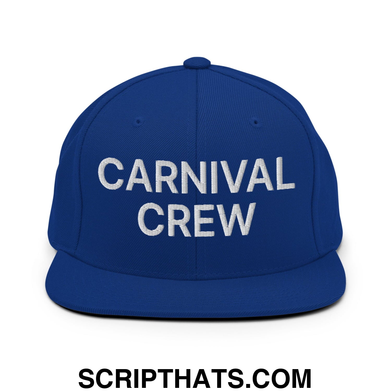 Carnival Crew Carny Work Embroidered Flat Bill Brim Snapback Hat Royal Blue