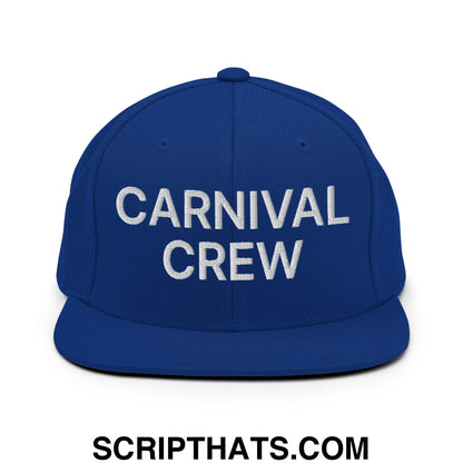 Carnival Crew Carny Work Embroidered Flat Bill Brim Snapback Hat Royal Blue
