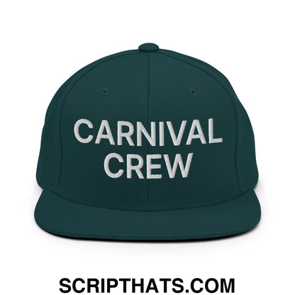 Carnival Crew Carny Work Embroidered Flat Bill Brim Snapback Hat Spruce