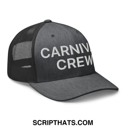 Carnival Crew Carny Work Embroidered Mesh Trucker Hat Dark Heather Gray