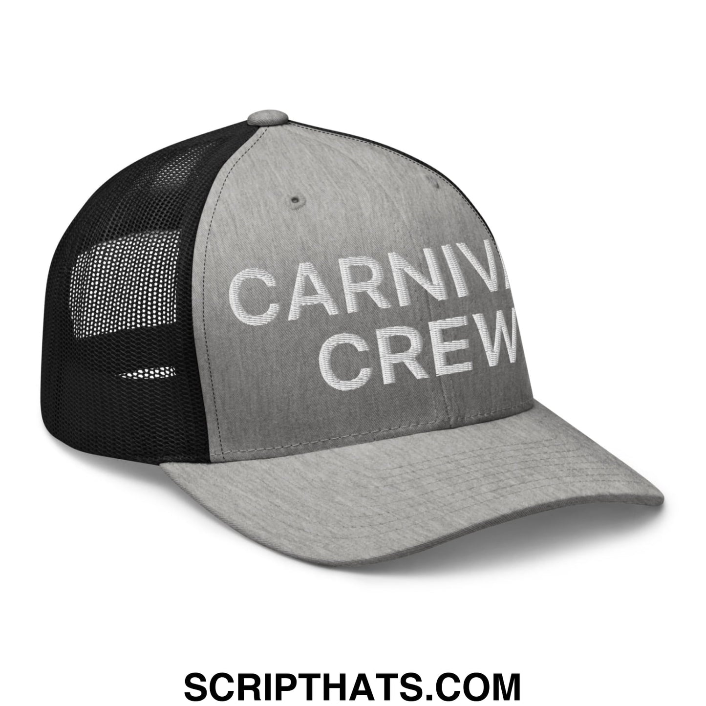 Carnival Crew Carny Work Embroidered Mesh Trucker Hat Heather Black