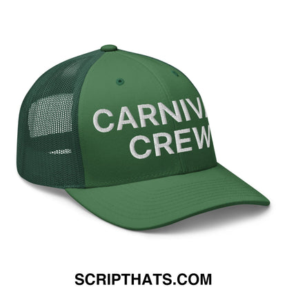 Carnival Crew Carny Work Embroidered Mesh Trucker Hat Evergreen