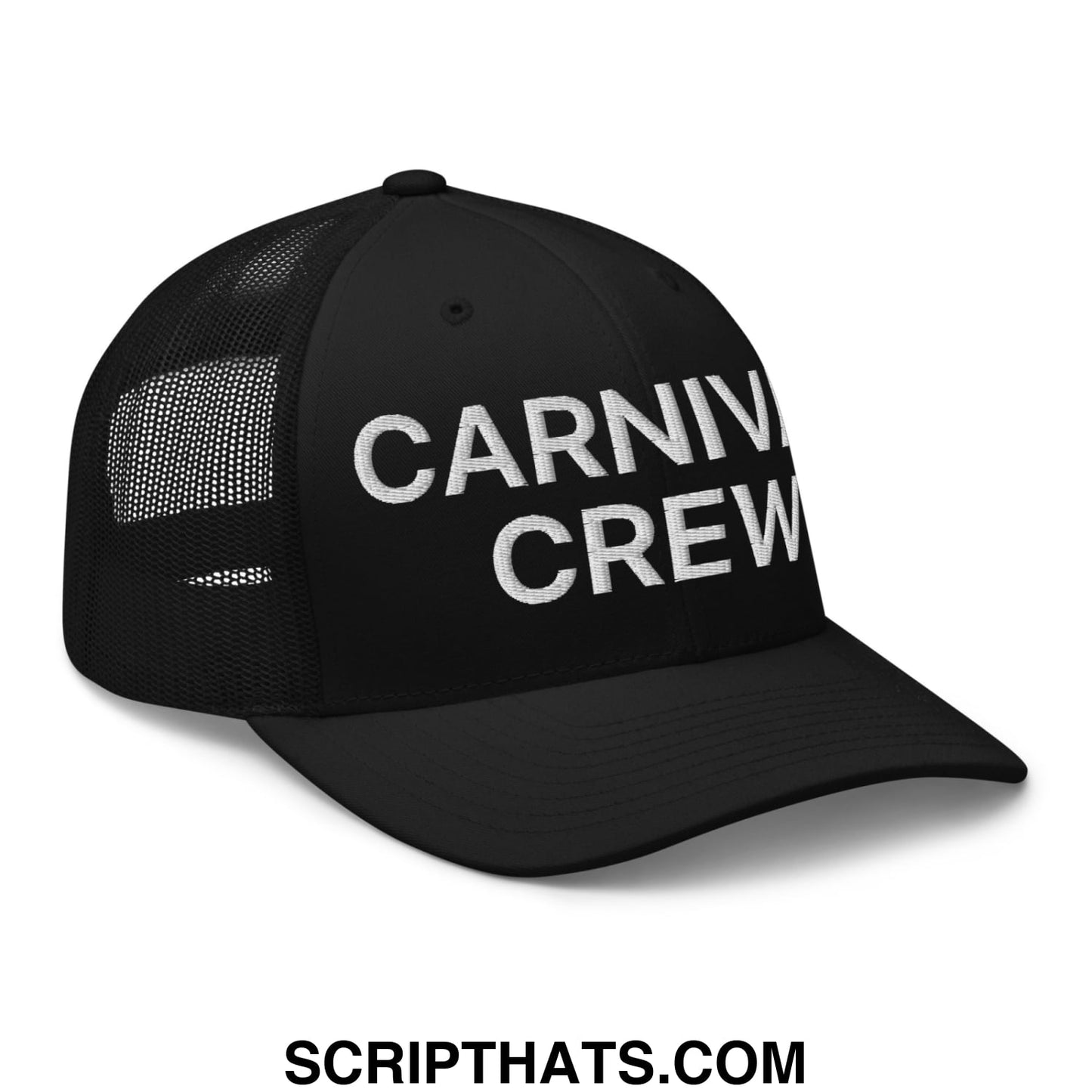 Carnival Crew Carny Work Embroidered Mesh Trucker Hat Black