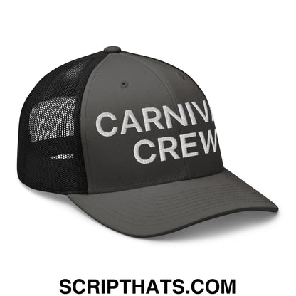 Carnival Crew Carny Work Embroidered Mesh Trucker Hat Charcoal Black