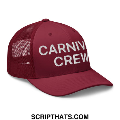 Carnival Crew Carny Work Embroidered Mesh Trucker Hat Cranberry