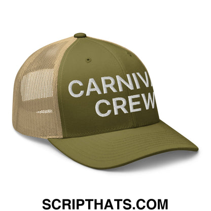 Carnival Crew Carny Work Embroidered Mesh Trucker Hat Moss Khaki