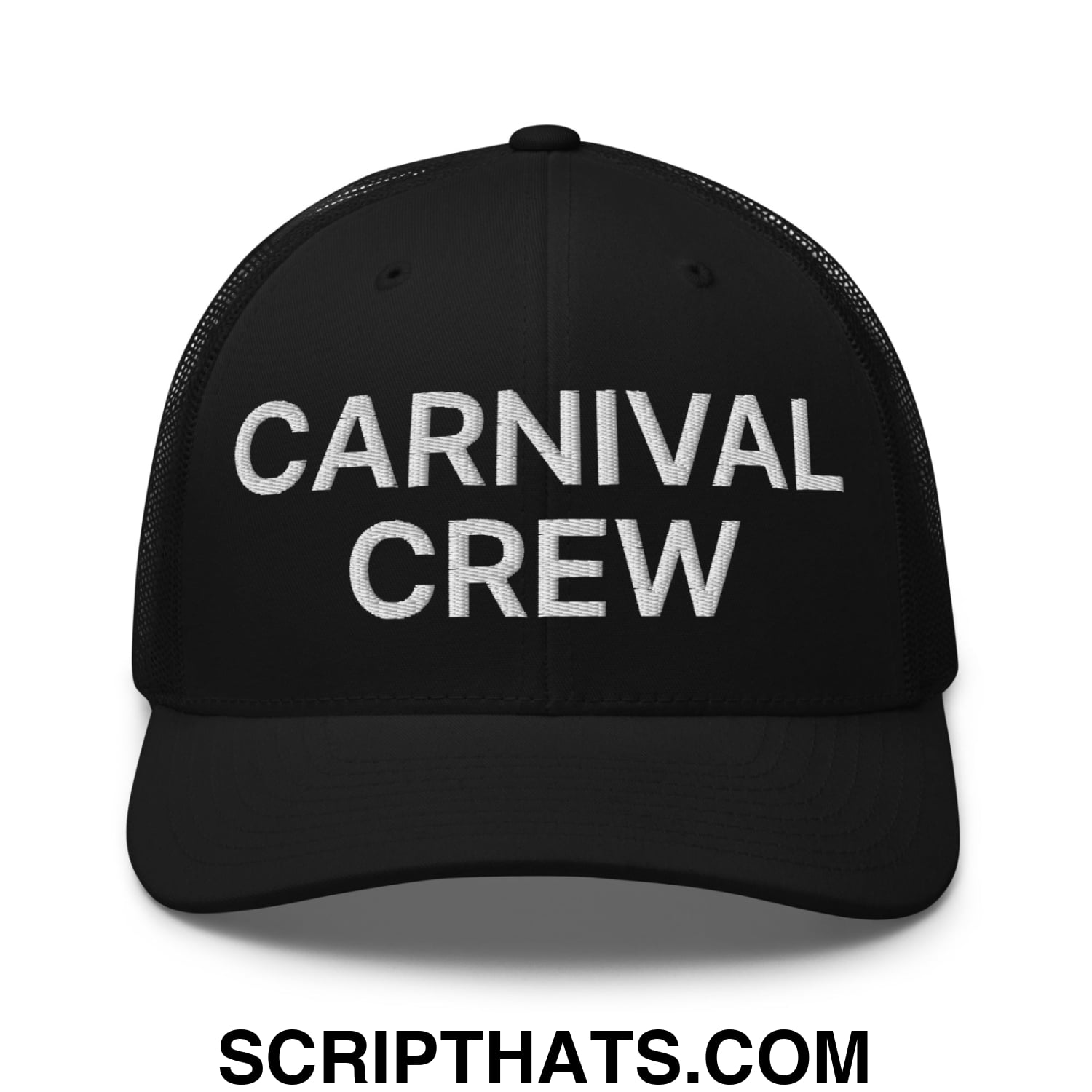 Carnival Crew Carny Work Embroidered Mesh Trucker Hat Black
