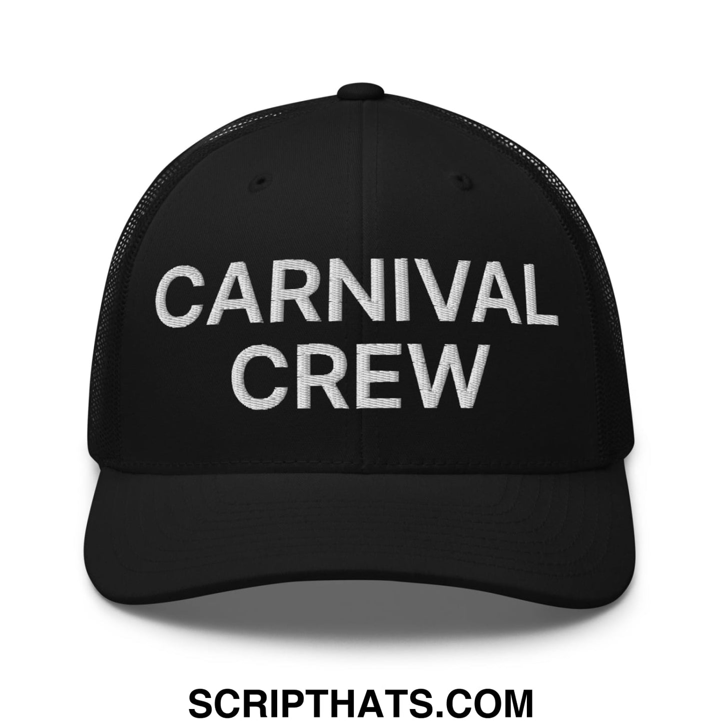 Carnival Crew Carny Work Embroidered Mesh Trucker Hat Black