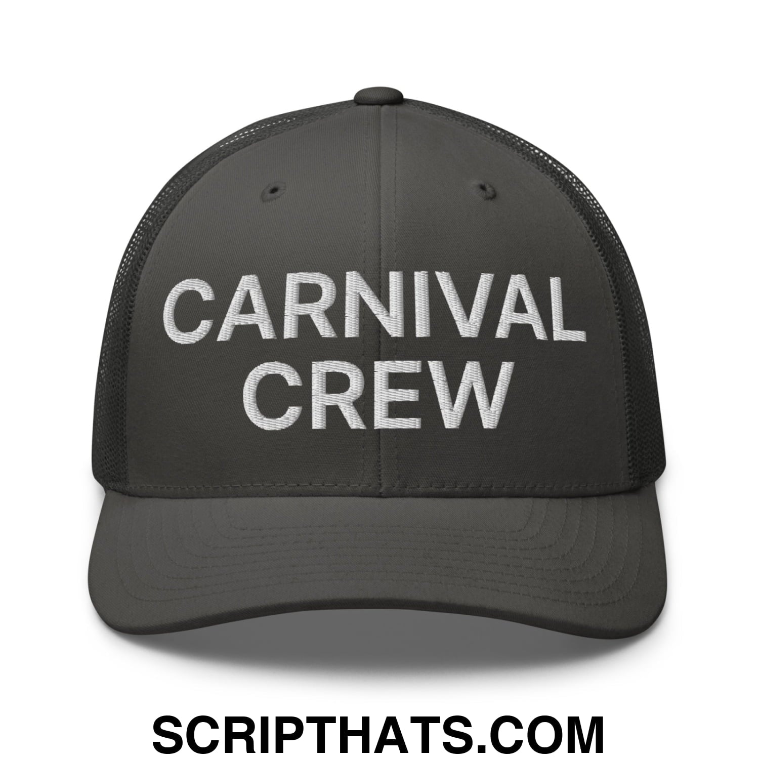 Carnival Crew Carny Work Embroidered Mesh Trucker Hat Charcoal