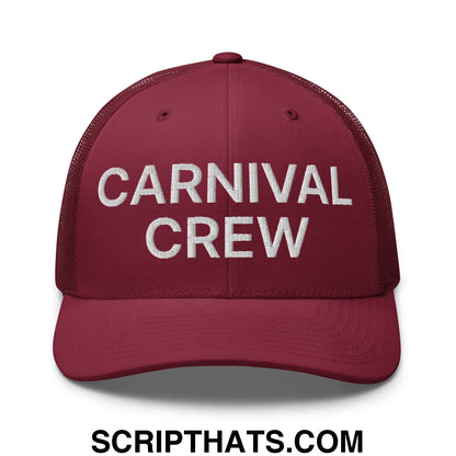 Carnival Crew Carny Work Embroidered Mesh Trucker Hat Cranberry