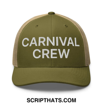 Carnival Crew Carny Work Embroidered Mesh Trucker Hat Moss Khaki