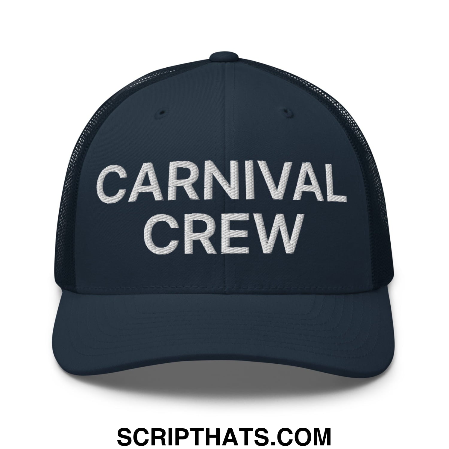 Carnival Crew Carny Work Embroidered Mesh Trucker Hat Navy