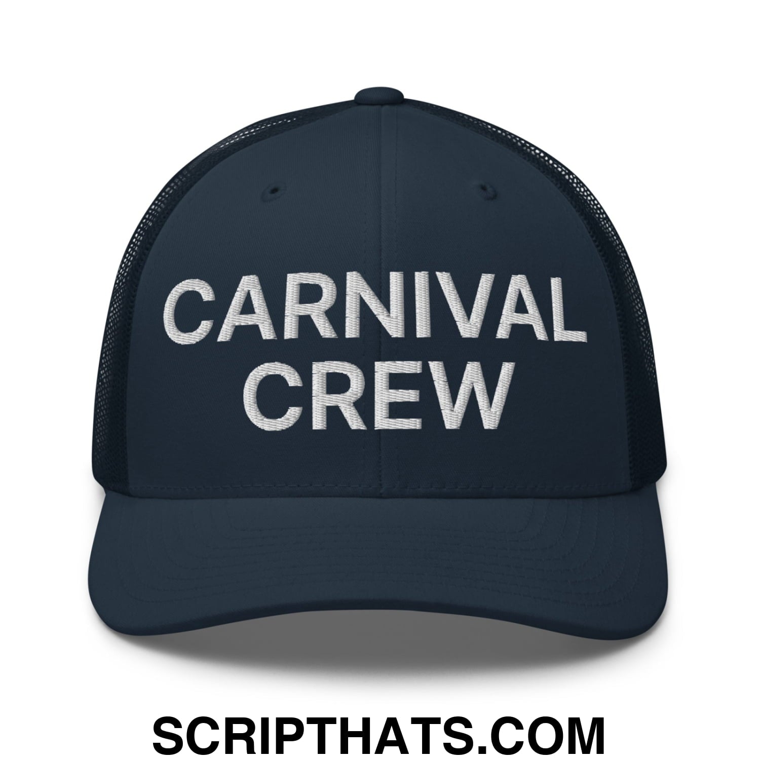 Carnival Crew Carny Work Embroidered Mesh Trucker Hat Navy