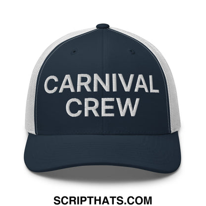Carnival Crew Carny Work Embroidered Mesh Trucker Hat Navy White