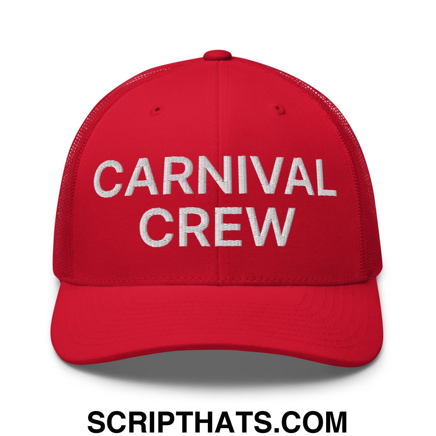 Carnival Crew Carny Work Embroidered Mesh Trucker Hat Red