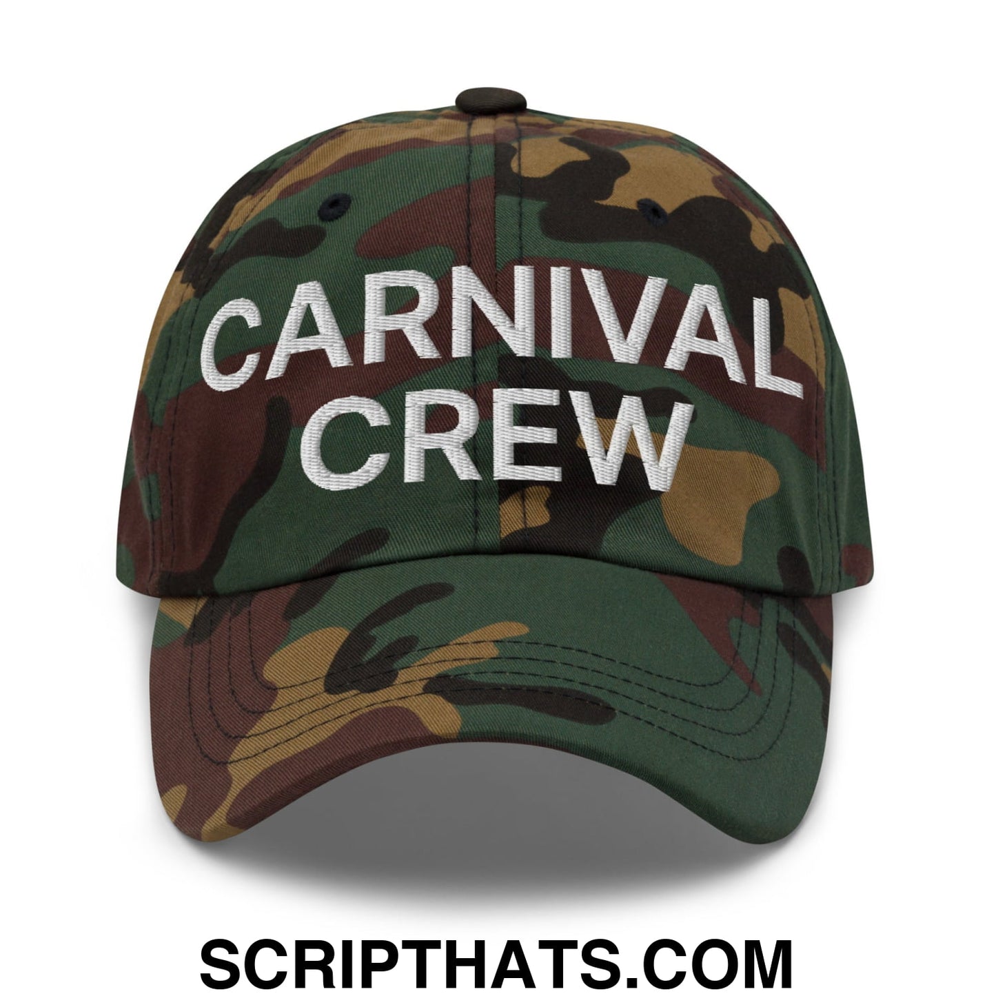 Carnival Crew Carny Work Embroidered Unstructured Dad Hat Green Camo
