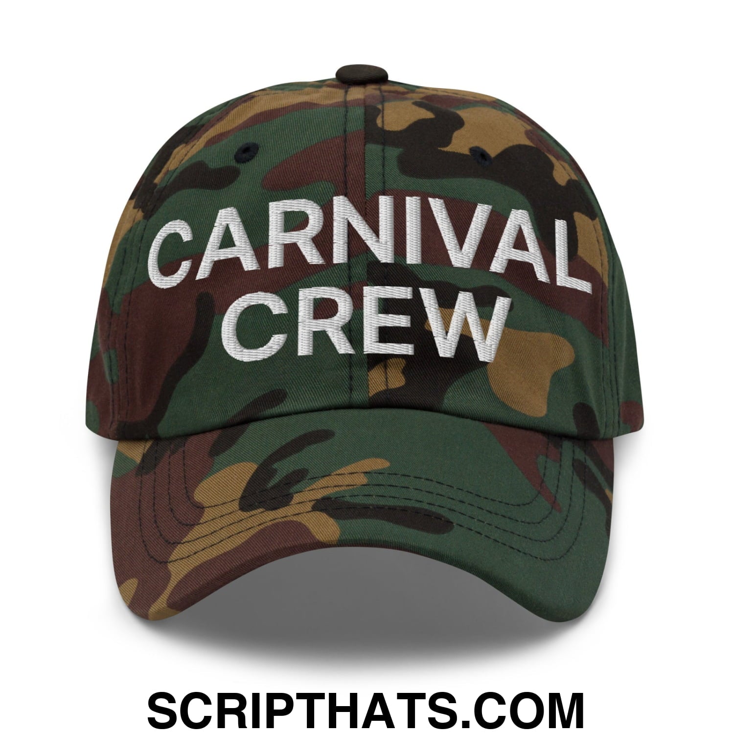 Carnival Crew Carny Work Embroidered Unstructured Dad Hat Green Camo