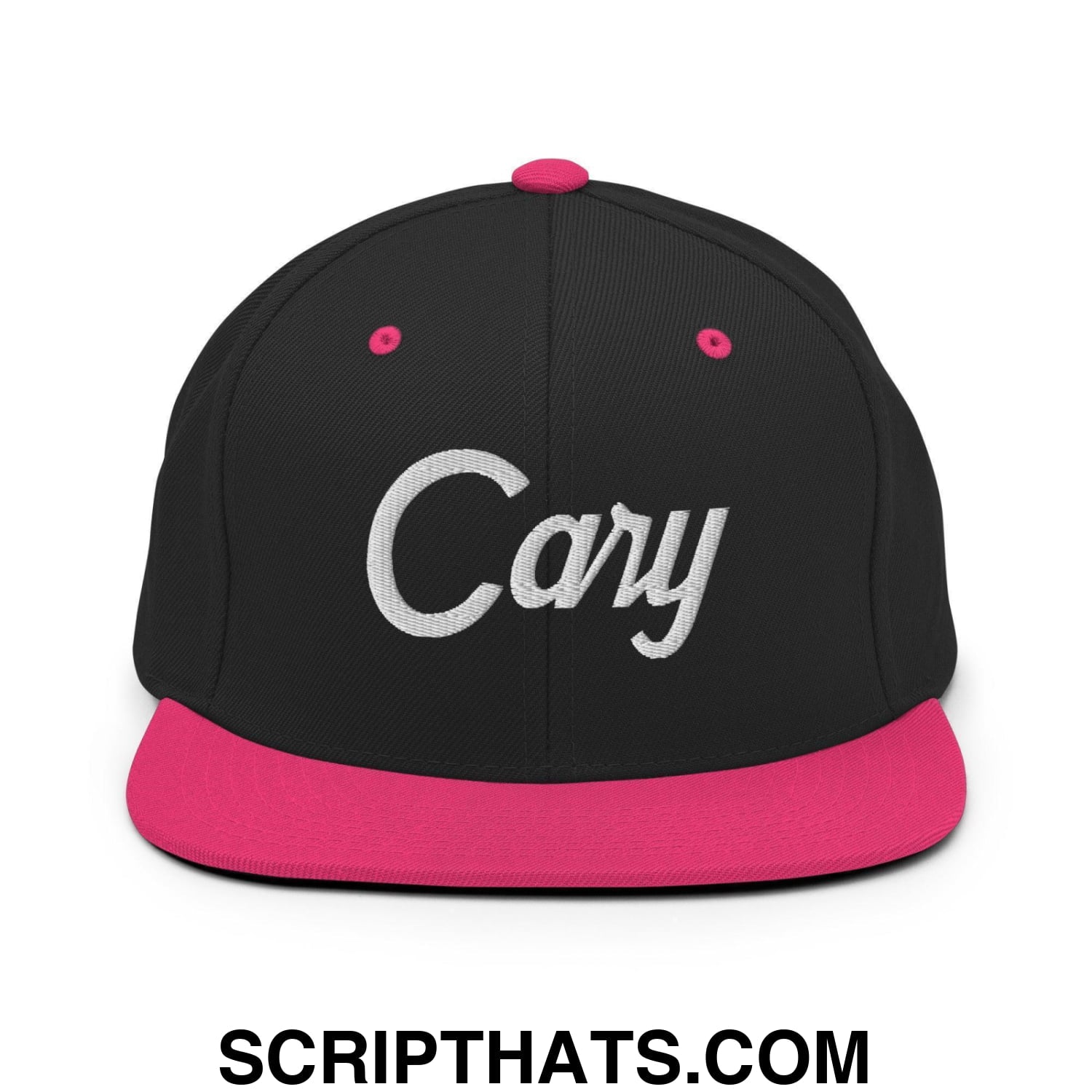 Cary Script Snapback Hat Black Neon Pink