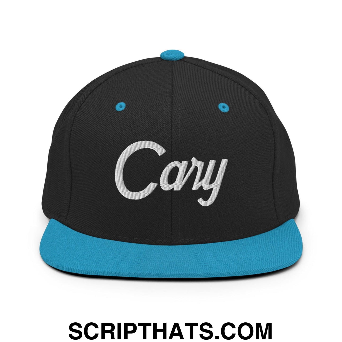 Cary Script Snapback Hat Black Teal