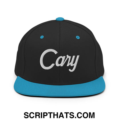 Cary Script Snapback Hat Black Teal