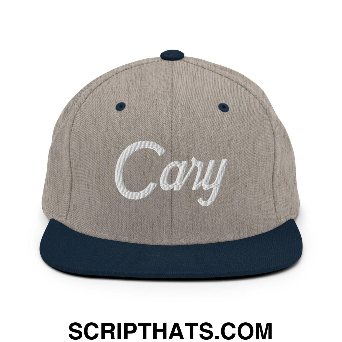 Cary Script Snapback Hat Heather Grey Navy