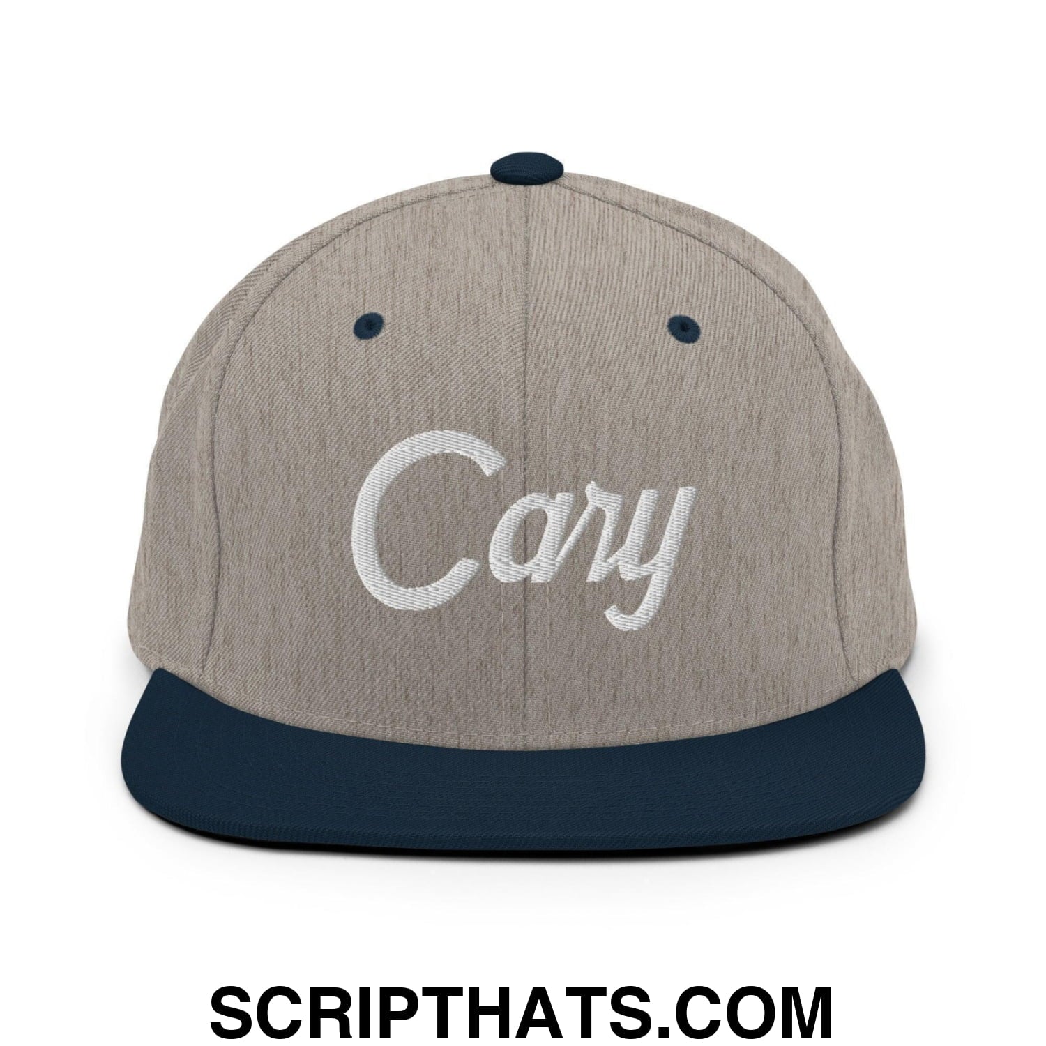 Cary Script Snapback Hat Heather Grey Navy
