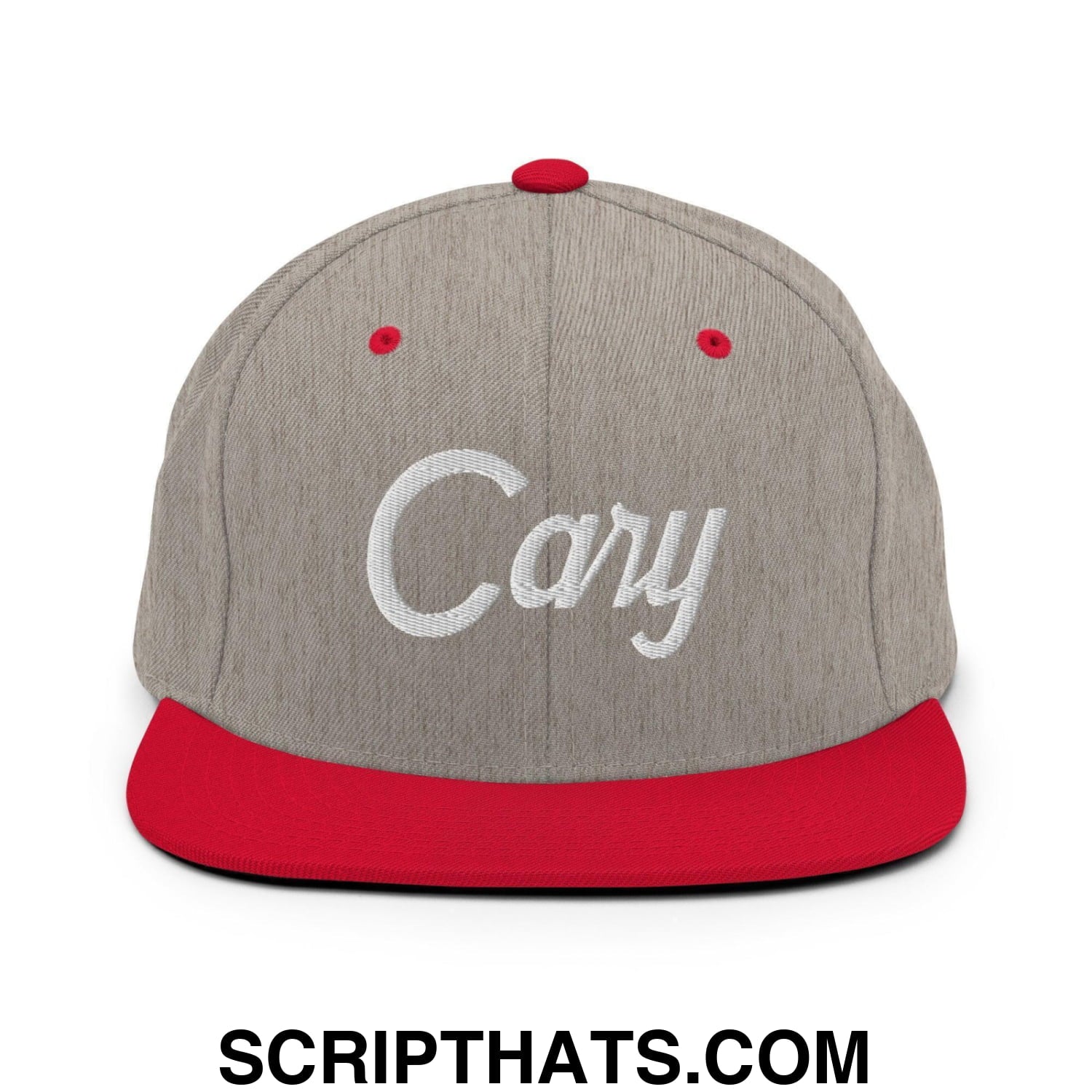 Cary Script Snapback Hat Heather Grey Red
