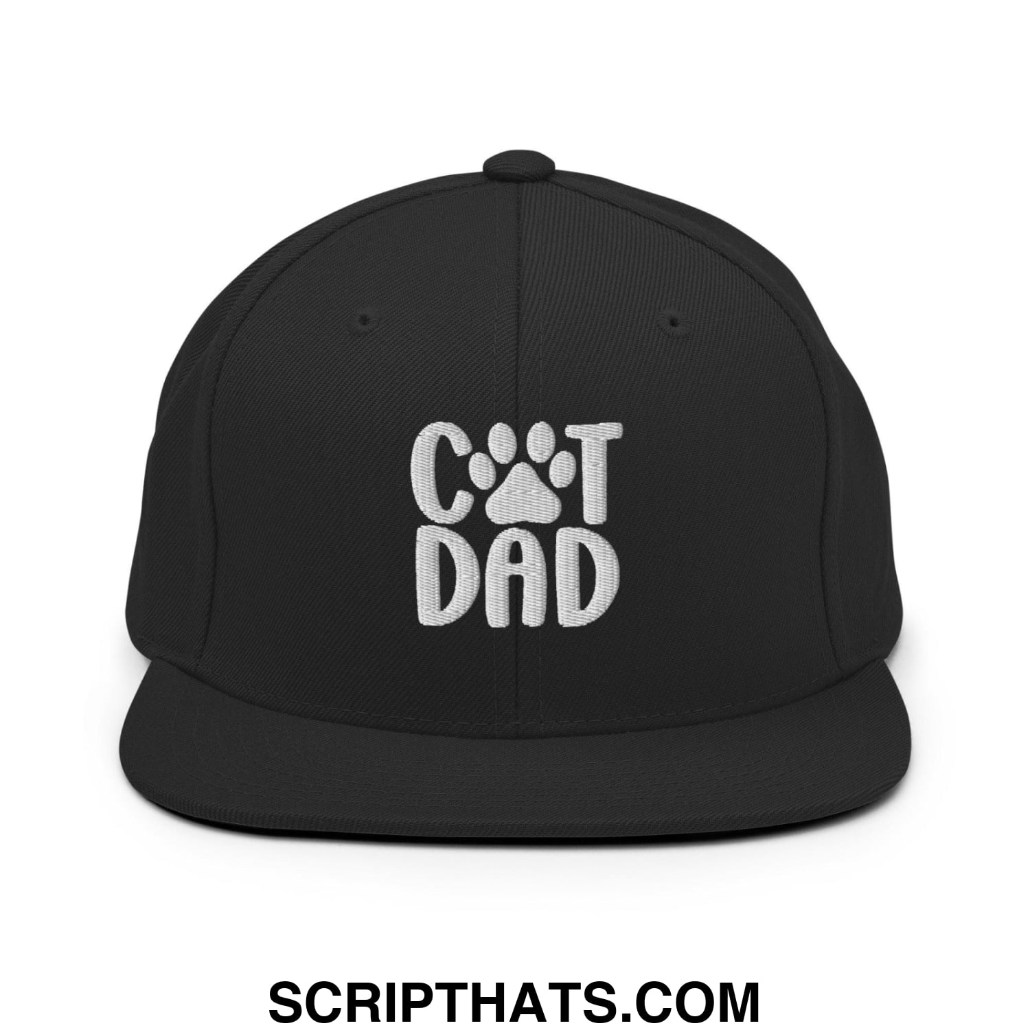 Cat Dad Embroidered Flat Bill Brim Snapback Hat Black