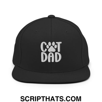 Cat Dad Embroidered Flat Bill Brim Snapback Hat Black