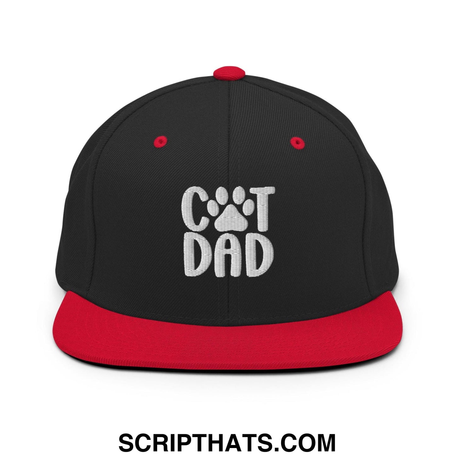 Cat Dad Embroidered Flat Bill Brim Snapback Hat Black Red