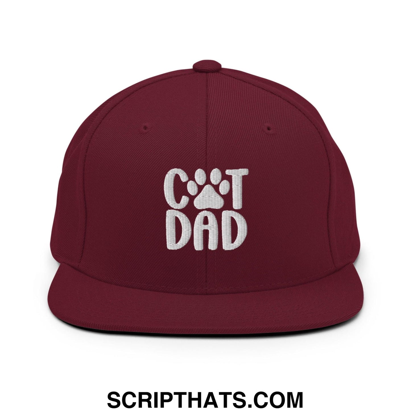 Cat Dad Embroidered Flat Bill Brim Snapback Hat Maroon