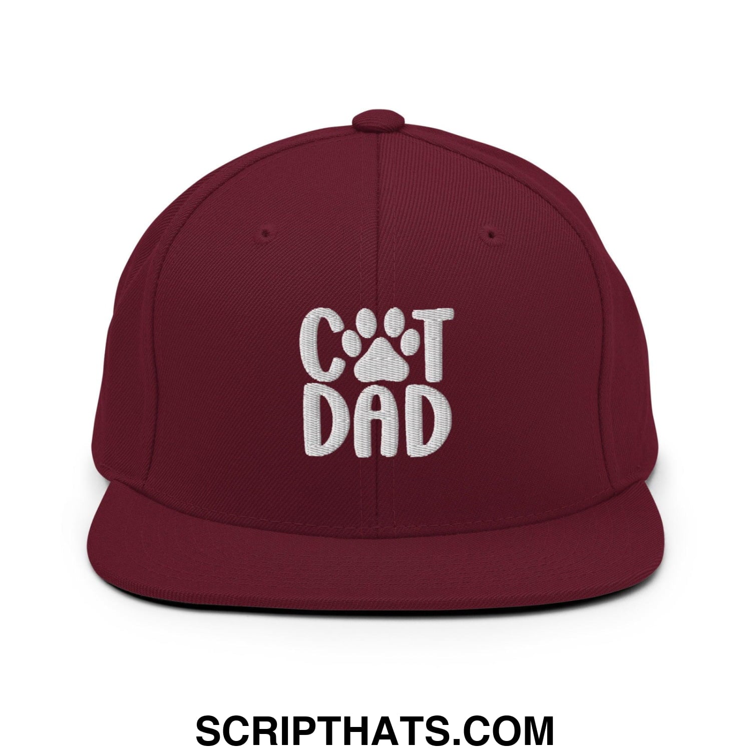 Cat Dad Embroidered Flat Bill Brim Snapback Hat Maroon