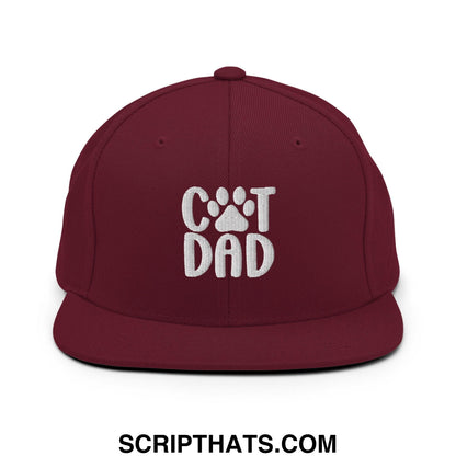 Cat Dad Embroidered Flat Bill Brim Snapback Hat Maroon